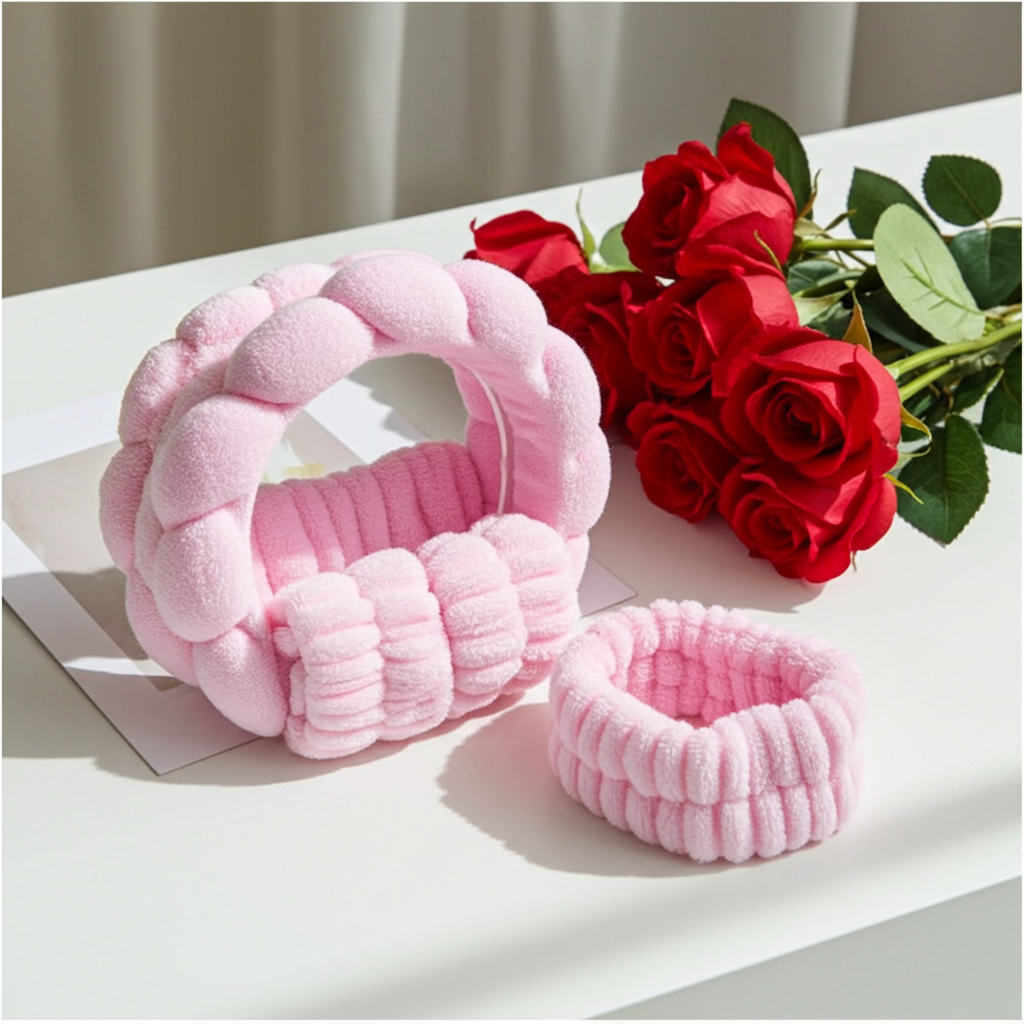 Idc Institute- BANDĂ ROZ PENTRU CAP ȘI BRĂȚARĂ PENTRU ÎNGRIJIREA PIELII