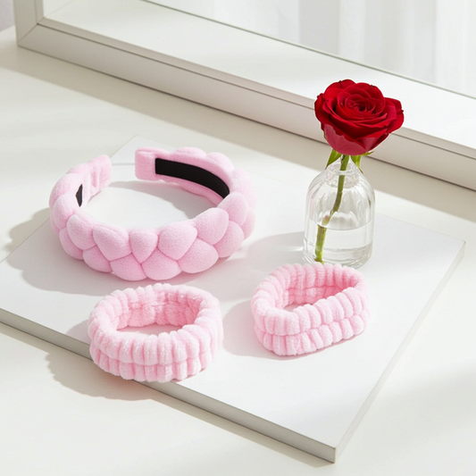 Idc Institute- BANDĂ ROZ PENTRU CAP ȘI BRĂȚARĂ PENTRU ÎNGRIJIREA PIELII